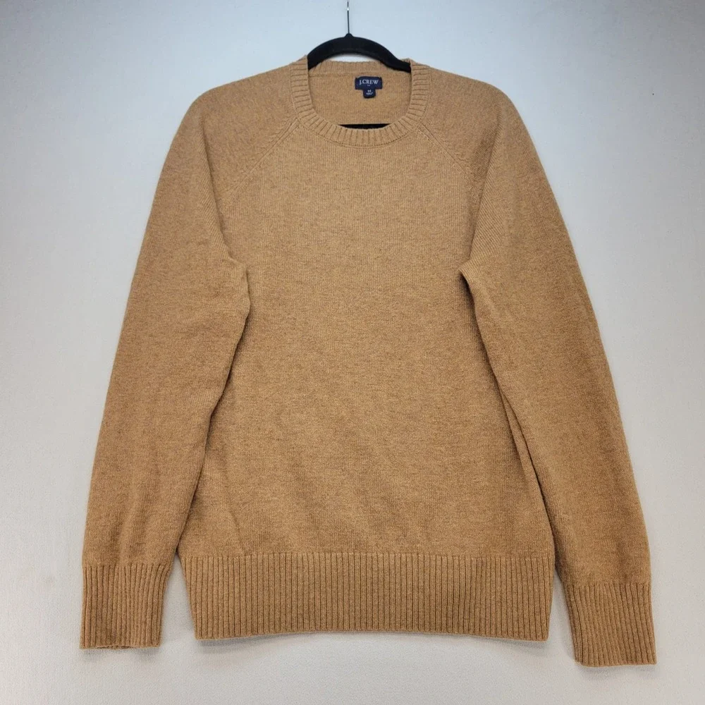 J.Crew Sweater Mens Medium Tan Lambswool Blend Raglan Crewneck Knit